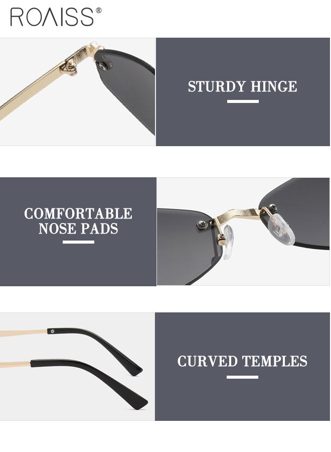 roaiss 2 Pcs Stylish Frameless Sunglasses for Women, Retro Alloy Hexagonal Sun Glasses, Fashionable Anti-glare Shades, Outdoor Street Style Sun Protection Sunglasses - Image 3